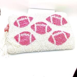 Pink and White Game Day White and Pink Football Beaded Clutch